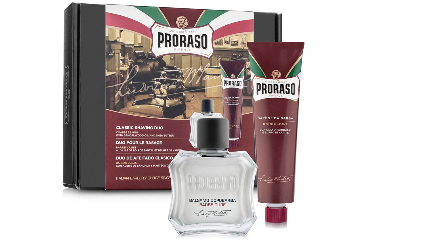 Proraso Classic Shaving Duo Kit, Nourishing for Coarse Beard Formula with Shaving Cream Tube and After Shave Balm