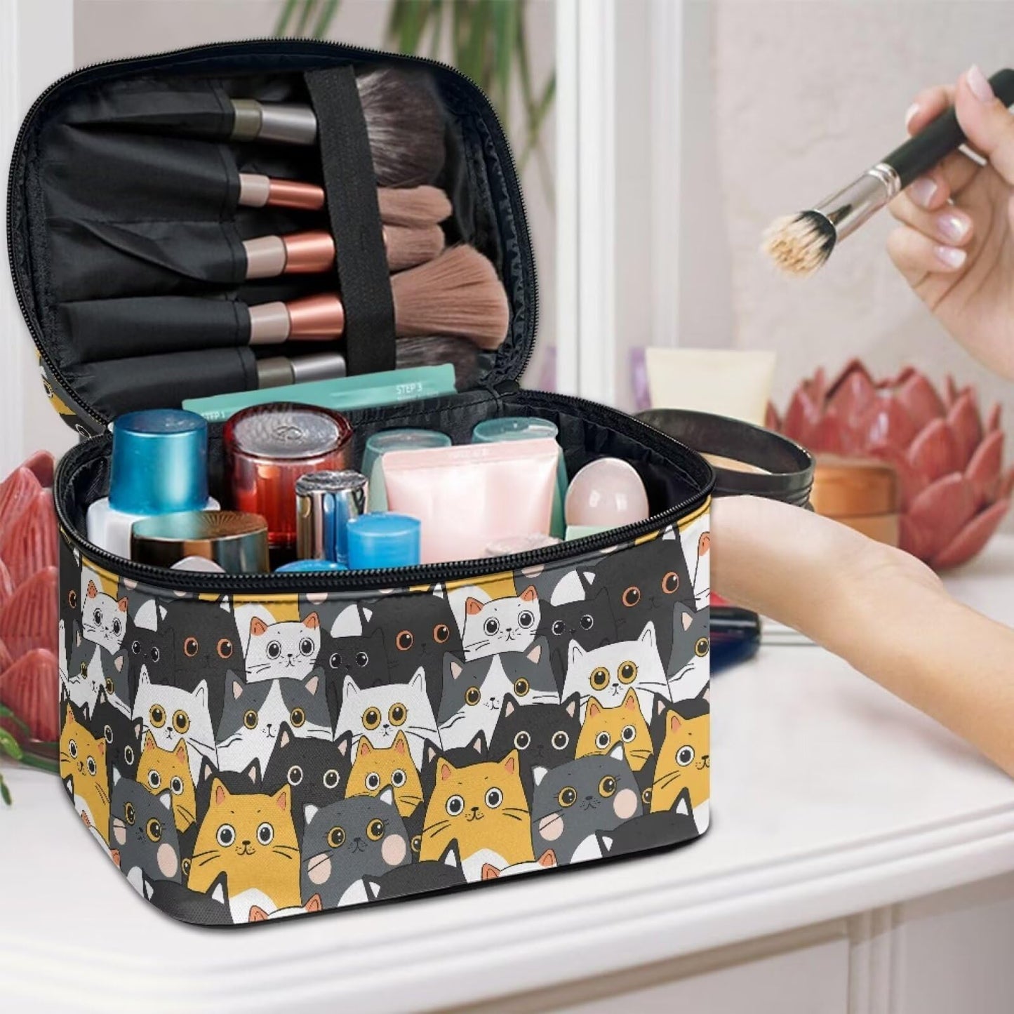 JoyLamoria Cute Cat Print Makeup Bag Pouch Cosmetic Bag Toiletry Bag Desk Cosmetics Pouch Storage Decor