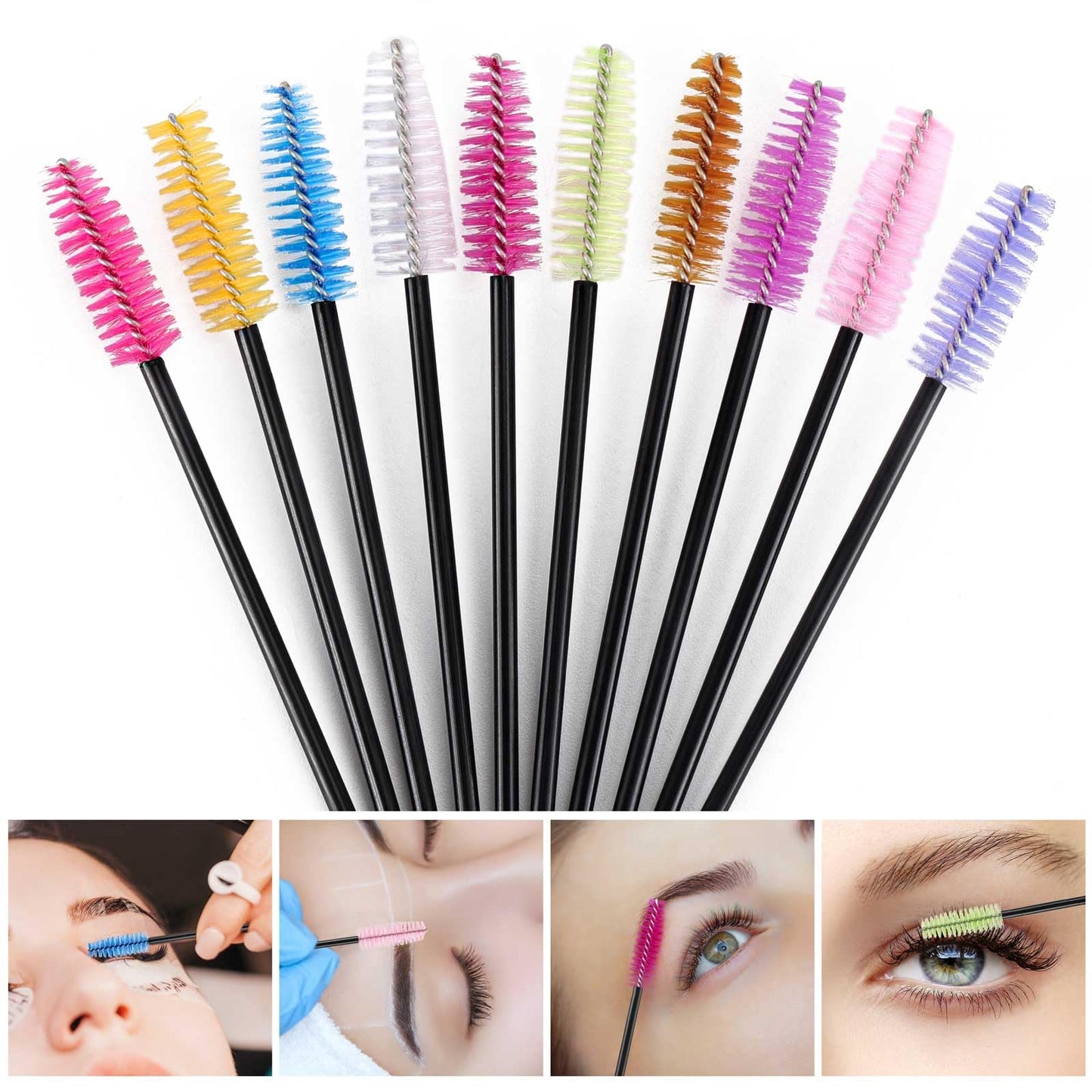 Mascara Wands 1000 Pcs Disposable Eyelash Brushes Spoolies for Eye Lashes Extension Eyebrow (10 Colors)