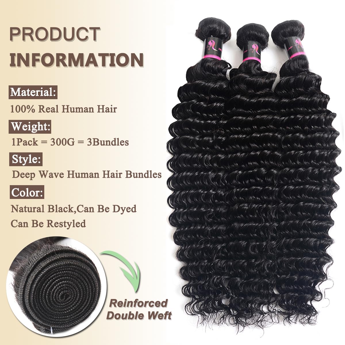 Beauty Youth Deep Curly Human Hair 3 Bundles(16 14 12inch)100% Unprocessed Brazilian Virgin Deep Wave Hair Weave 3 Bundles Human Hair Deep Curly Hair Extensions Natural Color