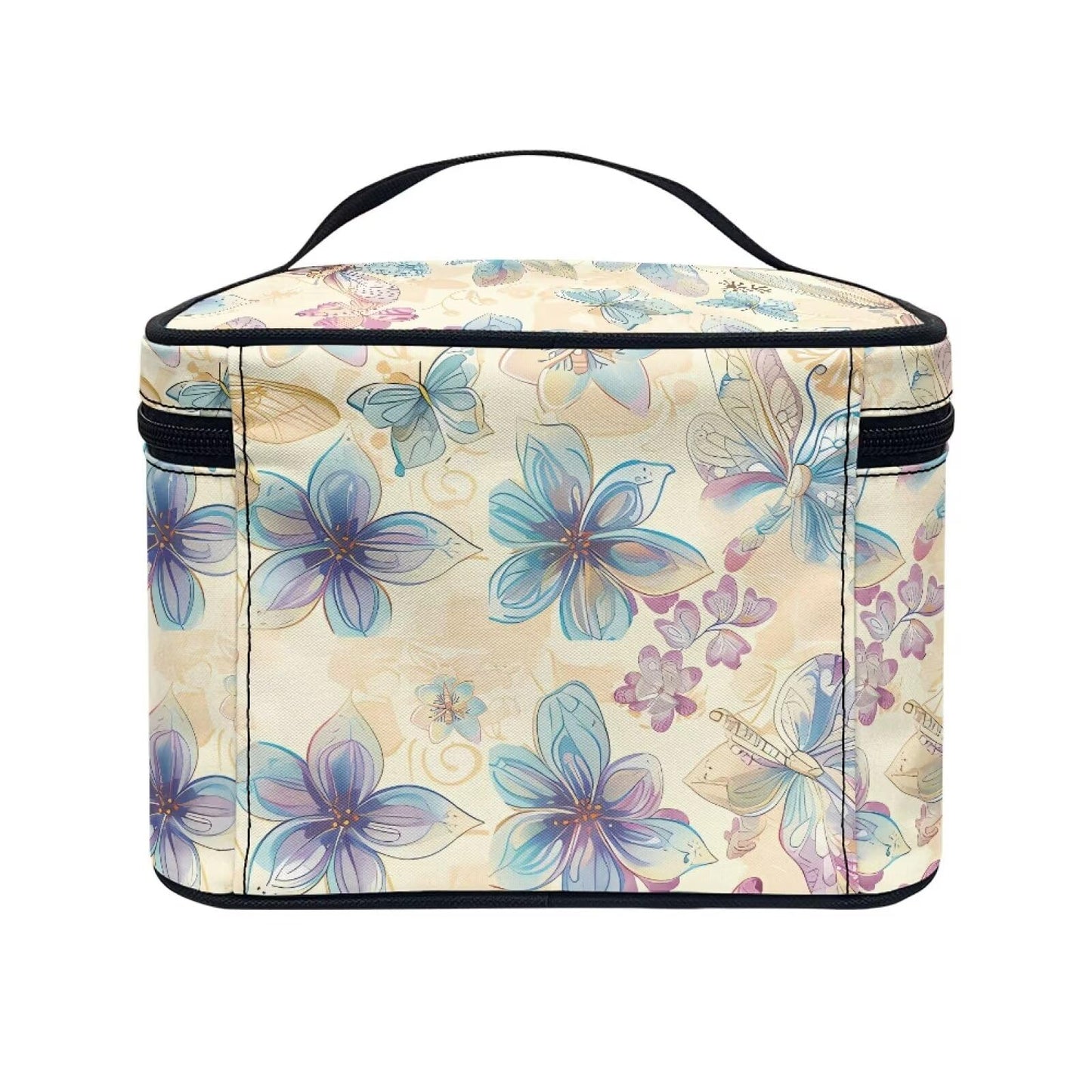 Psaytomey Cosmetic Bags Dragonfly Flower Printed Makeup Organizer Case for Women Ladies Multifunctional Toiletry Bursh Holder Purse Bathroom Receive Bag