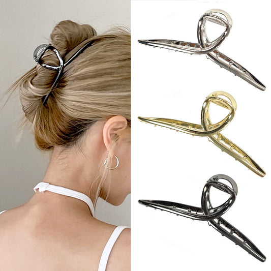 Big Metal Hair Claw Clips Large Butterfly Hair Clips for Women 5.1" Large Metal Clip Larger Size Hair Clip for Girls Hair Accessories for Long Thick Hair 3 Pcs (Silver,Gold,Black)