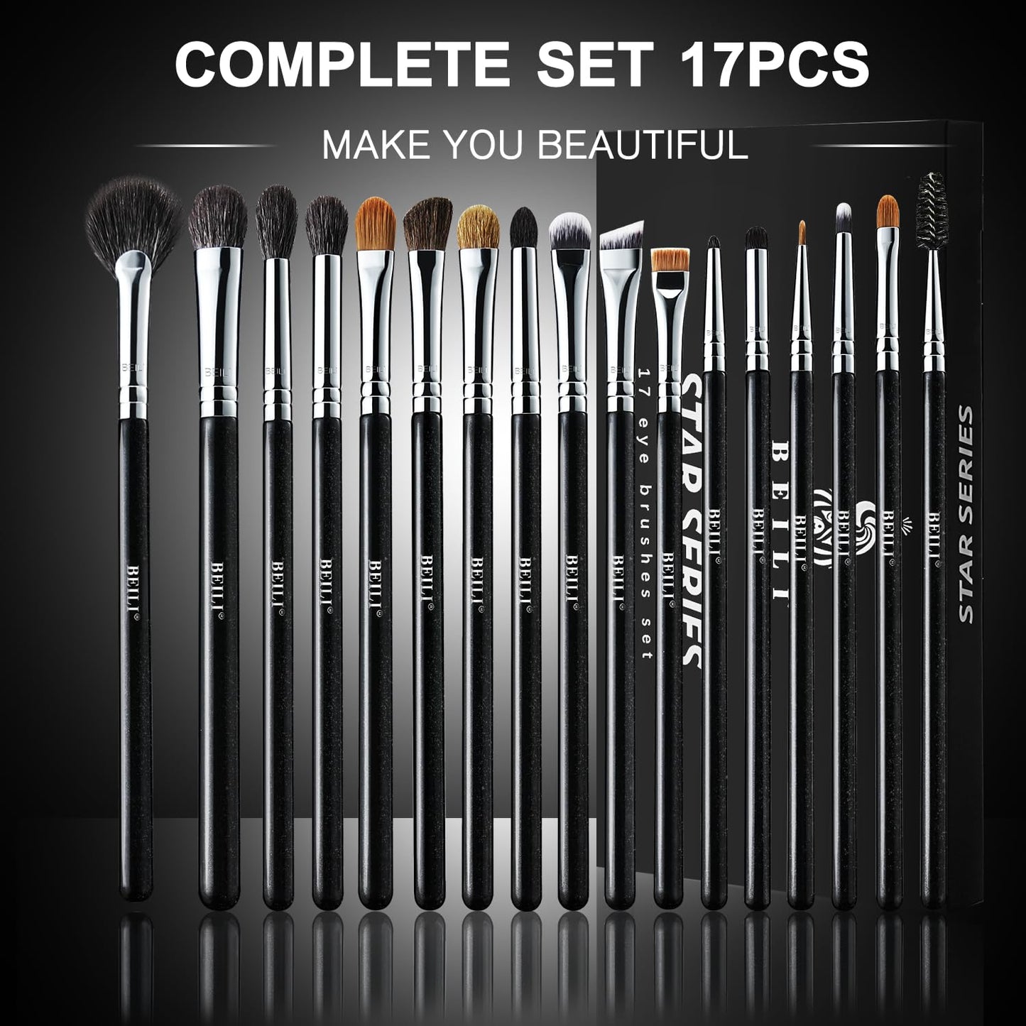 BEILI Eye Makeup Brushes 17Pcs Classic Eyeshadow Brush Set with Premium Soft Natural Hairs & Copper Tube for Eyeshadow,Concealer,Eyebrow,Eyeliner,Blending,Lip