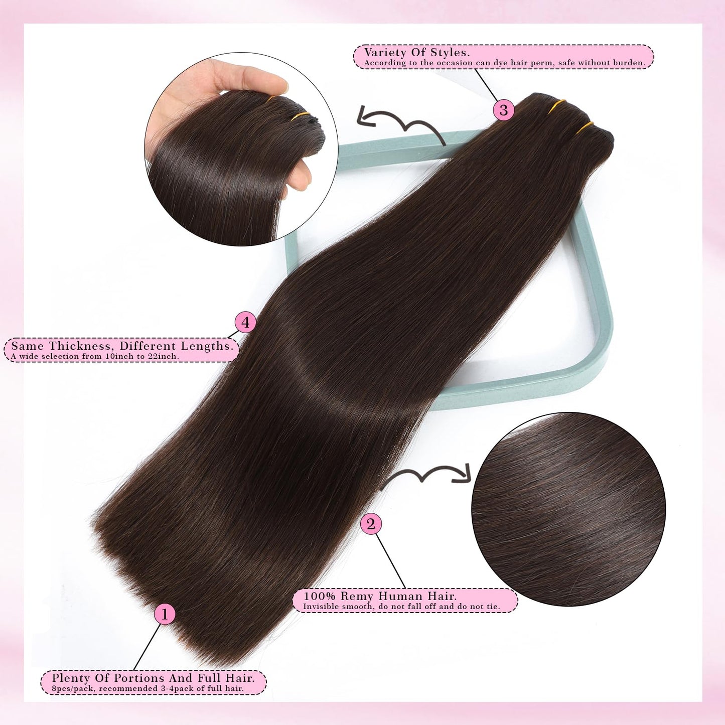 Clip In Human Hair Extensions 100% Remy Virgin Human Hair 70g/pack Double Weft Handmade Straight Soft Hair 8pcs Dark Brown Clip In Hair Extensions Real Human Hair Real Hair Extensions Human Hair