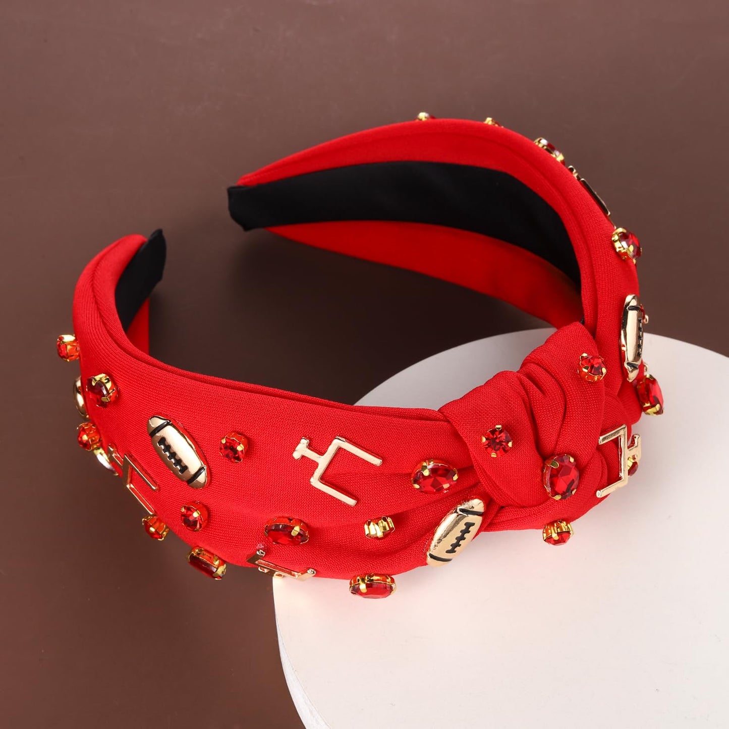 Football Headband Football Mom Accessories Game Day Football Charm Wide Hairband Headpiece White Red Black Rhinestone Top Knot Head Band Game Day Sport Headband Football Gameday Outfit