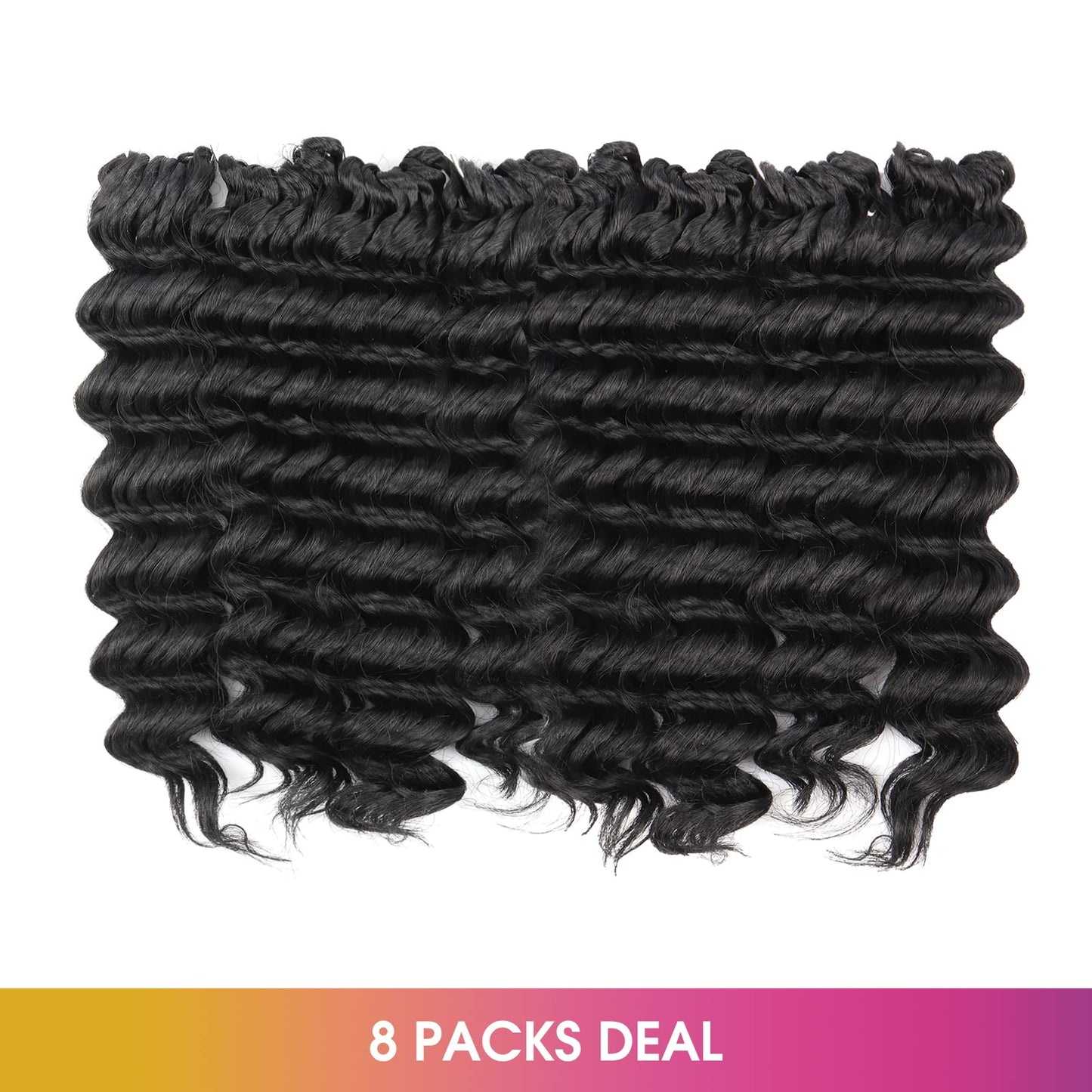 Toyotress Beach Ocean Wave Crochet Hair - 10 Inch 8 Packs Natural Black Crochet Braids Deep Ocean Wave, Short Bob Wavy Curly Synthetic Braiding Hair Extensions (10 Inch, 1B-8P)