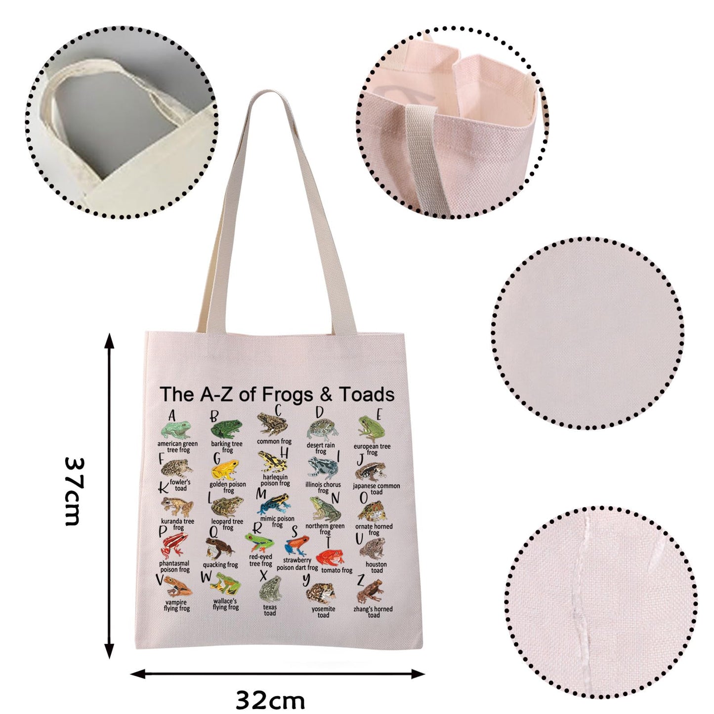 VAMSII Frog And Toad Tote Bag The A-Z of Frogs & Toads Grocery Shopping Bag Aesthetic Bag for Women Girls (Frogs Toads Tote)