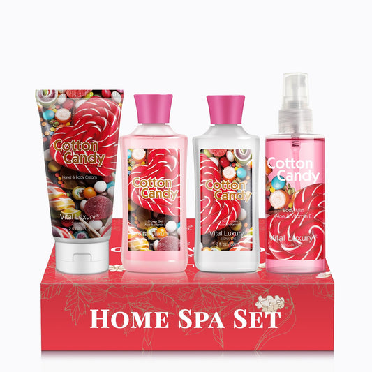 Vital Luxury Cotton Candy Bath & Body Kit - 3 Fl Oz, Ideal Skincare Gift Home Spa Set Including Body Lotion, Shower Gel, Body Cream, and Fragrance Mist - Perfect Christmas Gifts for Her and Him