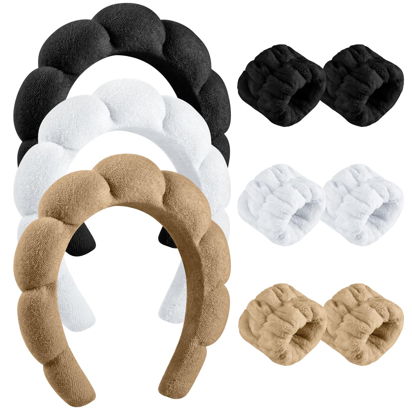 Skincare Headbands for Women, Headband for Washing Face 3 Pack Spa Headband and 6 Pack Wrist Washband Set Sponge Terry Cloth Headbands