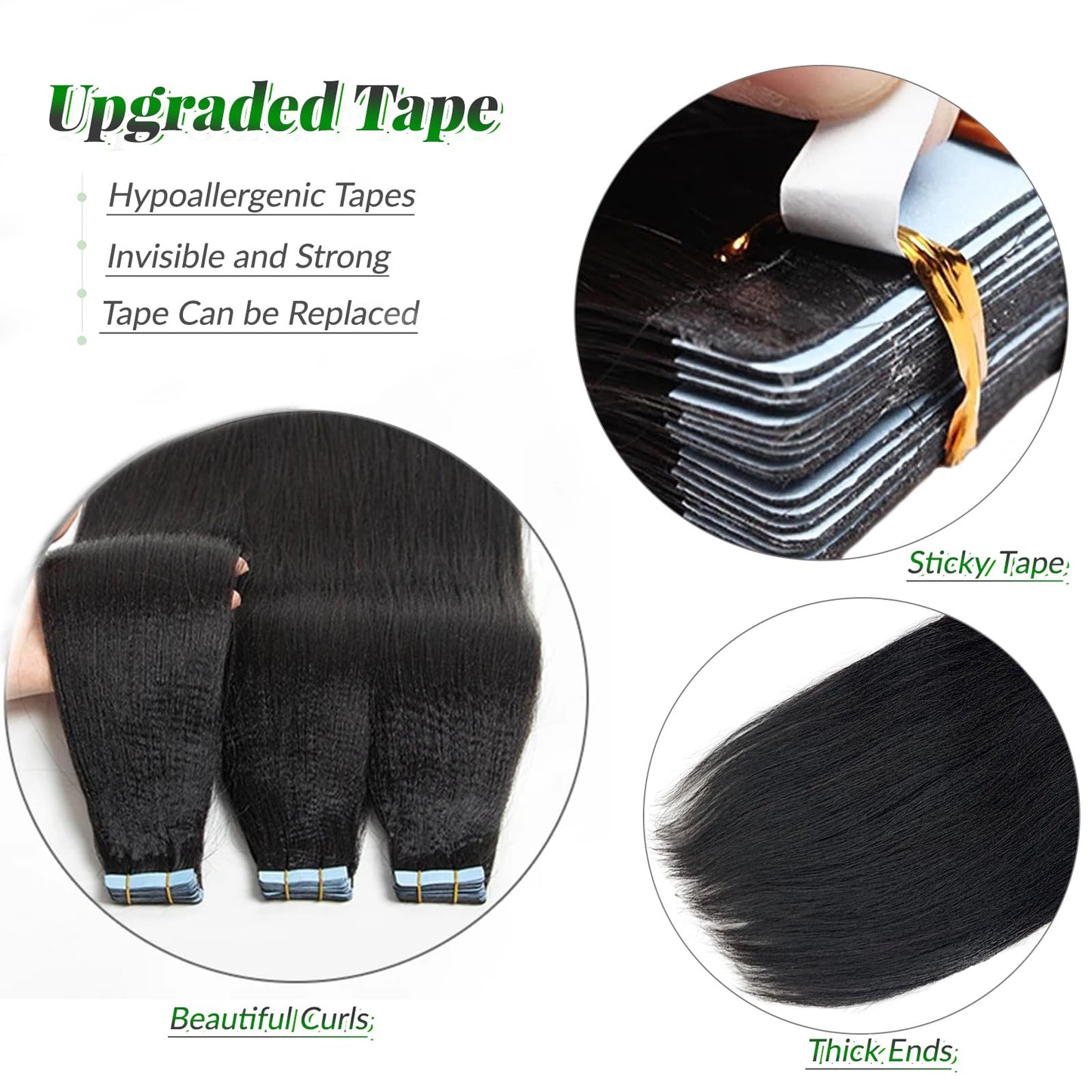 Tape in Hair Extensions Yaki Straight Invisible Black Tape in Hair Extensions Human Hair for Black Women 24 Inch Long Straight Natural Color Real Human Hair Light Yaki Tape in Extensions