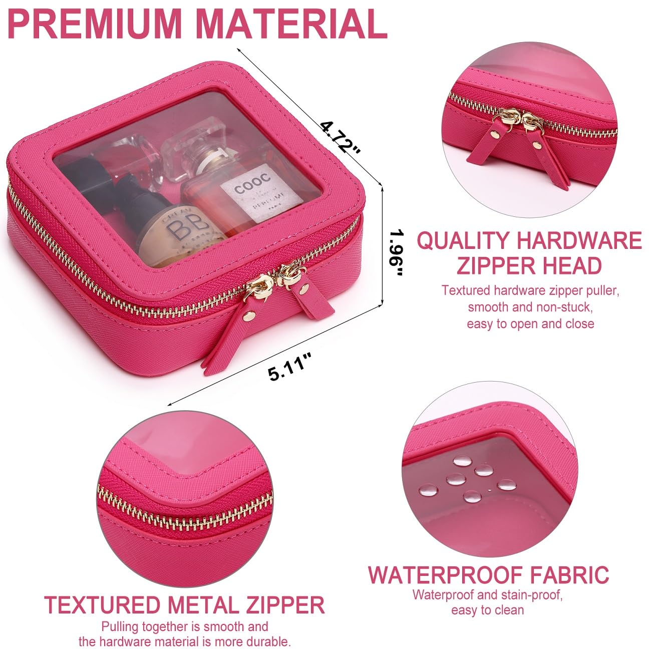 Pinkmik Clear Mini Makeup Bag Transparent Travel Cosmetic Makeup Case & Toiletry Bag for Women Clear Car Bag (C/Fuxia, MINI)