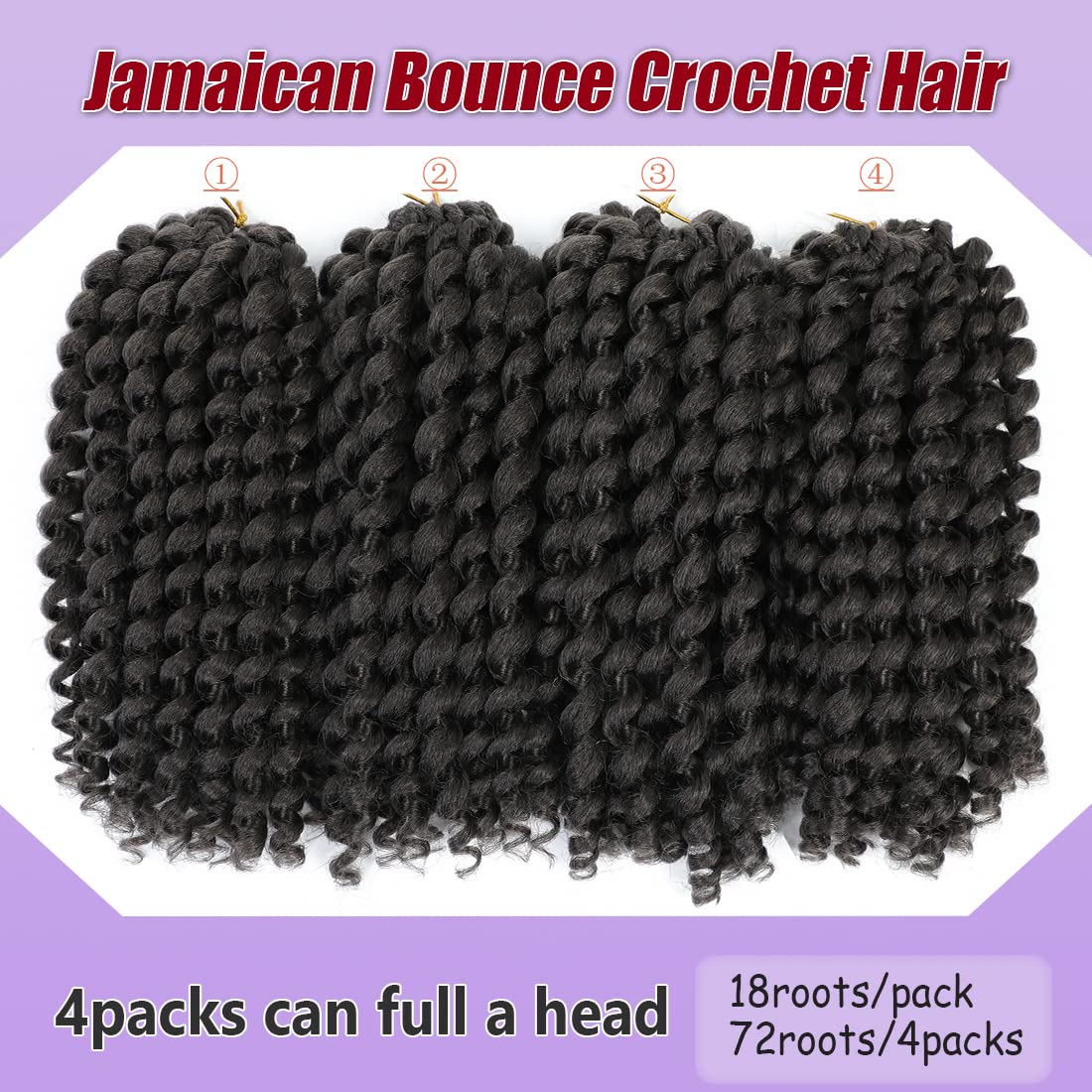 GetMaige Short Jamaican Bounce Curly Crochet Hair Extensions Synthetic 4packs/lot Ombre Brown Ocean Wave Crochet Braids For Black Women (12inch (pack of 4), 4)