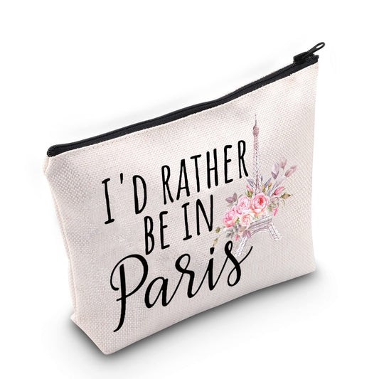 LEVLO Funny Eiffel Tower Cosmetic Make Up Bag France Paris Travelers Gifts i'd Rather Be In Paris Makeup Zipper Pouch Bag (Be In Paris)