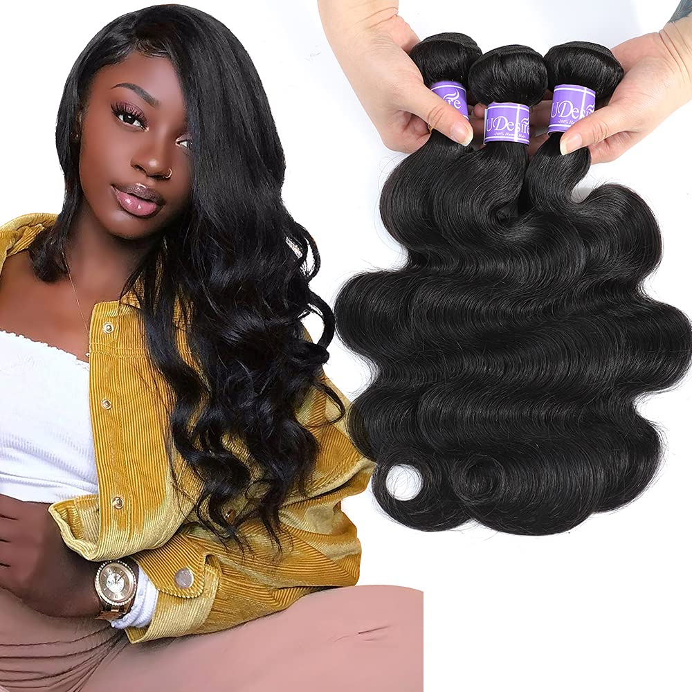 UDesire 12A Brazilian Body Wave Virgin Hair 3 Bundles 14 16 18inch 100% Unprocessed Virgin Human Hair Weave Bundles Natural Black Remy Hair