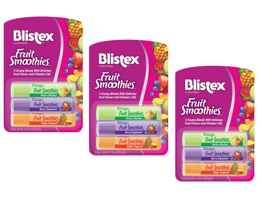 Blistex Fruit Smoothies Lip Moisturizers 3 Sticks 0.10 oz each Pack of 3