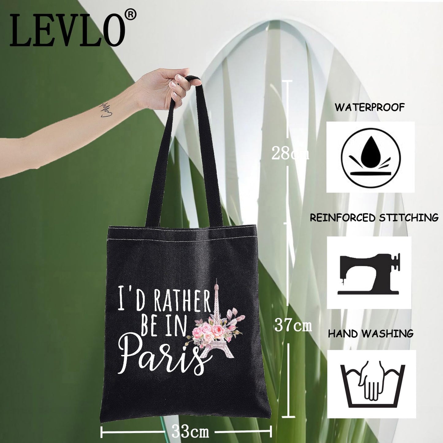 LEVLO Funny Eiffel Tower Cosmetic Make Up Bag France Paris Travelers Gifts i'd Rather Be In Paris Makeup Zipper Pouch Bag (Be In Paris BT)