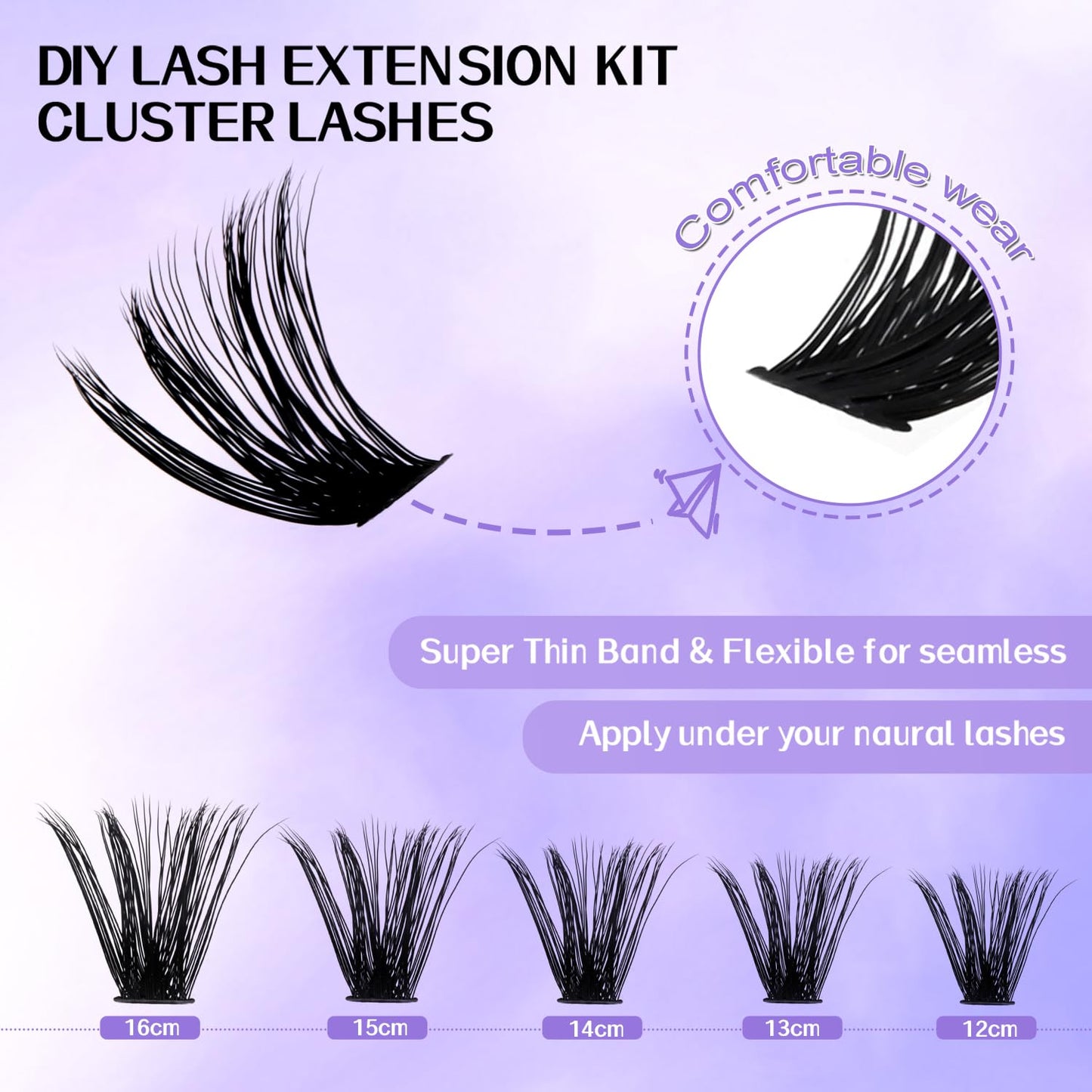 WENDY Lash Extension Kit Lash Clusters Kit D Curl 60D+80D Cluster Lashes Individual Lashes Wispy Soft Eyelash Clusters with Lash Bond and Seal Lash Applicator(60D+80D D Kit,12-16mm)