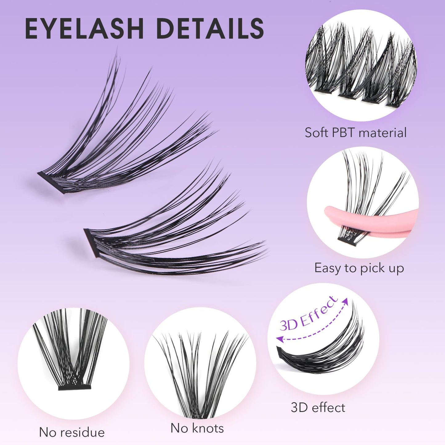 Lash Clusters, PITHER 30D+40D 280PCS Cluster Eyelash Extension Super Thin Band Soft 0.07mm Mix 9-16mm DIY lash extension kit for Self Use at Home