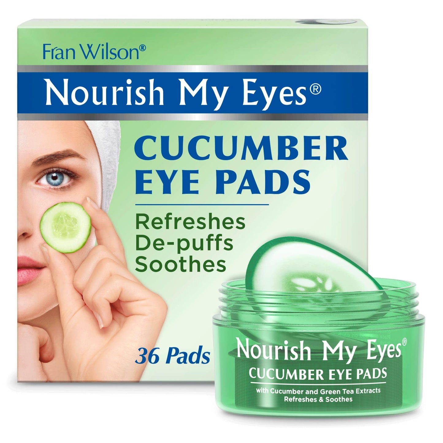 Fran Wilson NOURISH MY EYES Cucumber and Green Tea Pads - 36 Pads each At-Home Spa Treatment to reduce puffiness Revitalize Your Eyes: Easy-to-Use Cucumber Eye Pads for Dark Circles (Pack of 2)