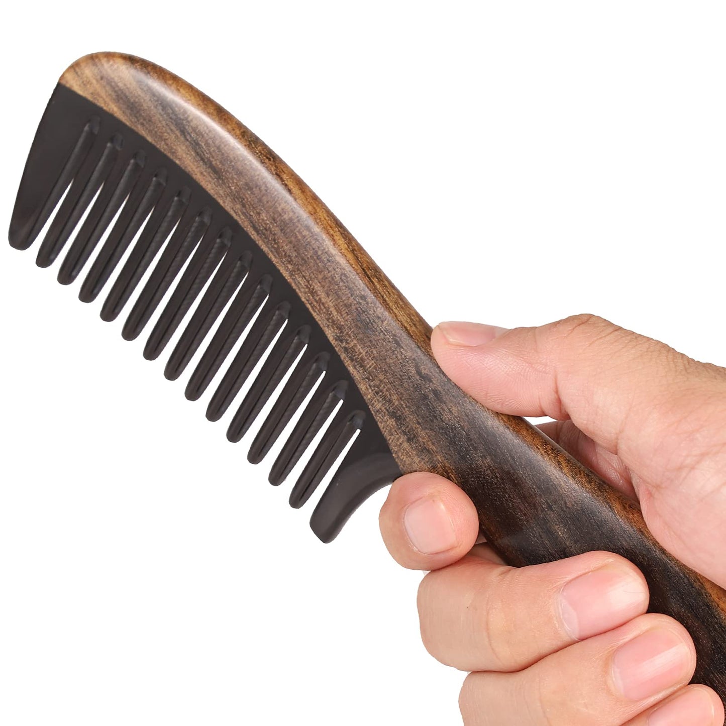 Onedor Handmade 100% Natural Chacate Preto Wood Hair Combs - Anti-Static Sandalwood Scent Natural Hair Detangler Wooden Comb (Wide Tooth)