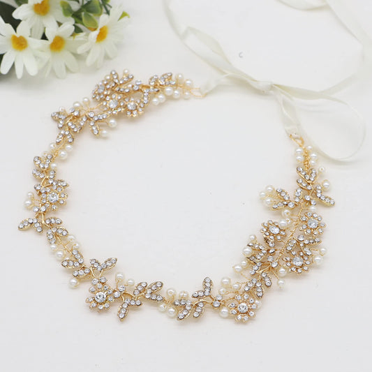 Ammei Headpiece Bridal Headbands Crystal Pearl Hair Vines Bohemian Style Wedding Headpieces For Bride Wedding Hair Accessories