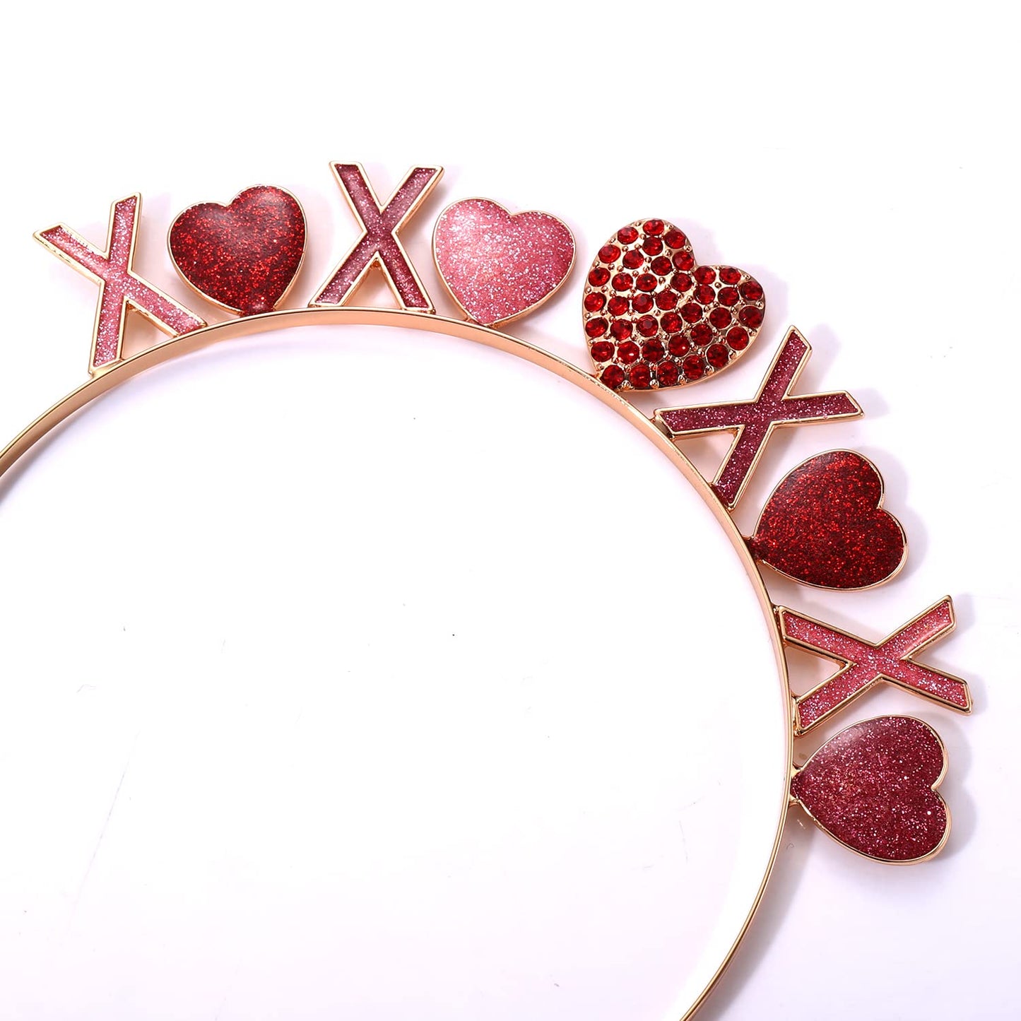 HEIDKRUEGER Valentine's Day Headbands Rhinestone Glitter Love Heart Hairband Valentines XO Heart Crown Hair Hoop for Wedding Engagement Hair Accessories