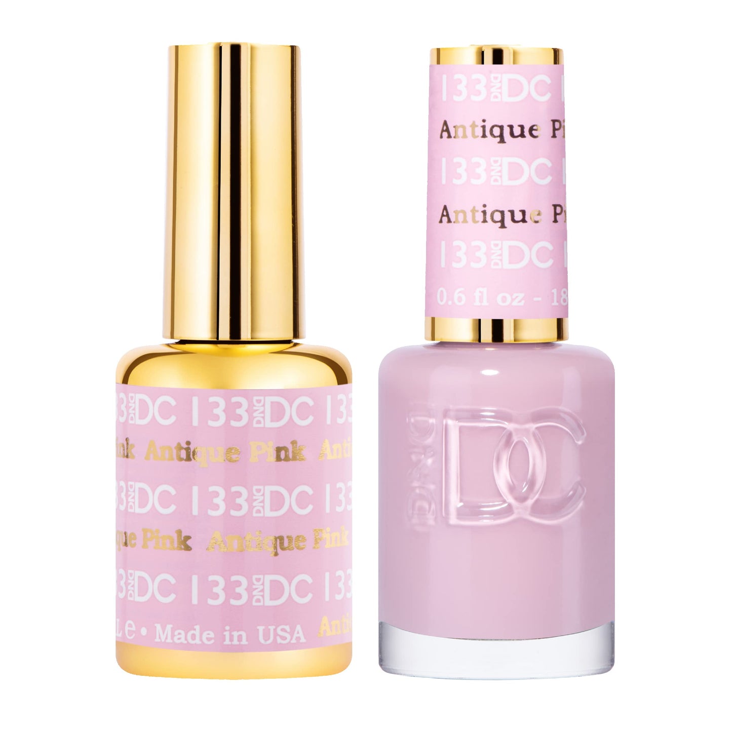 DND DC Gel Polish Set, Pink Collection, UV/LED Gel Polish and Air Dry Nail Lacquer, Matching Chip-Free Polish Duo, 133 Antique Pink, 0.5 Fl Oz