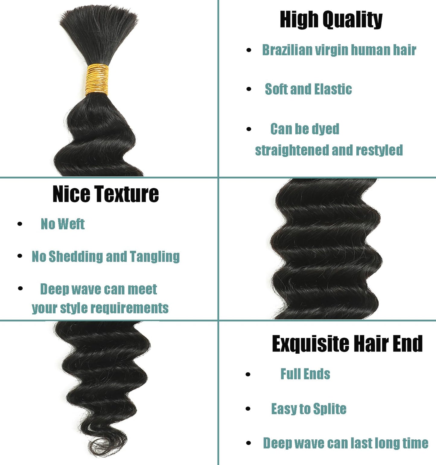 Human Braiding Hair For Boho Braids 22Inch Deep Wave Bulk Human Hair for Braiding No Weft 100g 2 Bundles Human Hair Braiding Hair Brazilian Virgin Human Hair Extensions Wet and Wavy