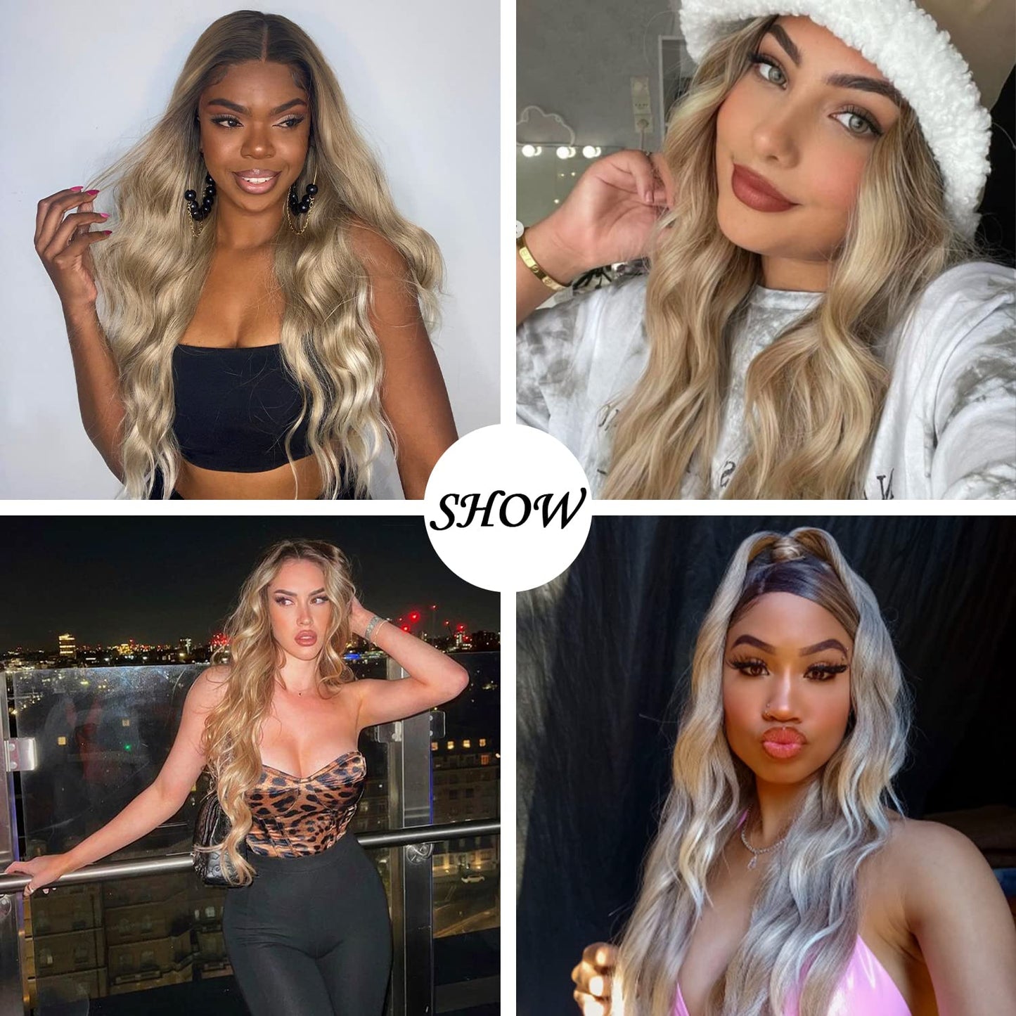 Singolas Long Blonde Wig Ombre Blonde Curly Wig Glueless Synthetic Lace Front Wigs for Women Body Wave Blonde Lace Front Wigs 24 Inch, 1 Count