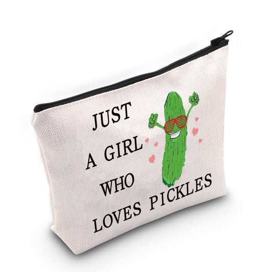 LEVLO Funny Pickle Cosmetic Bag Pickle Food Costume Party Gift Just A Girl Who Loves Pickles Makeup Zipper Pouch Bag Pickle Lover Gift(Who Loves Pickles)