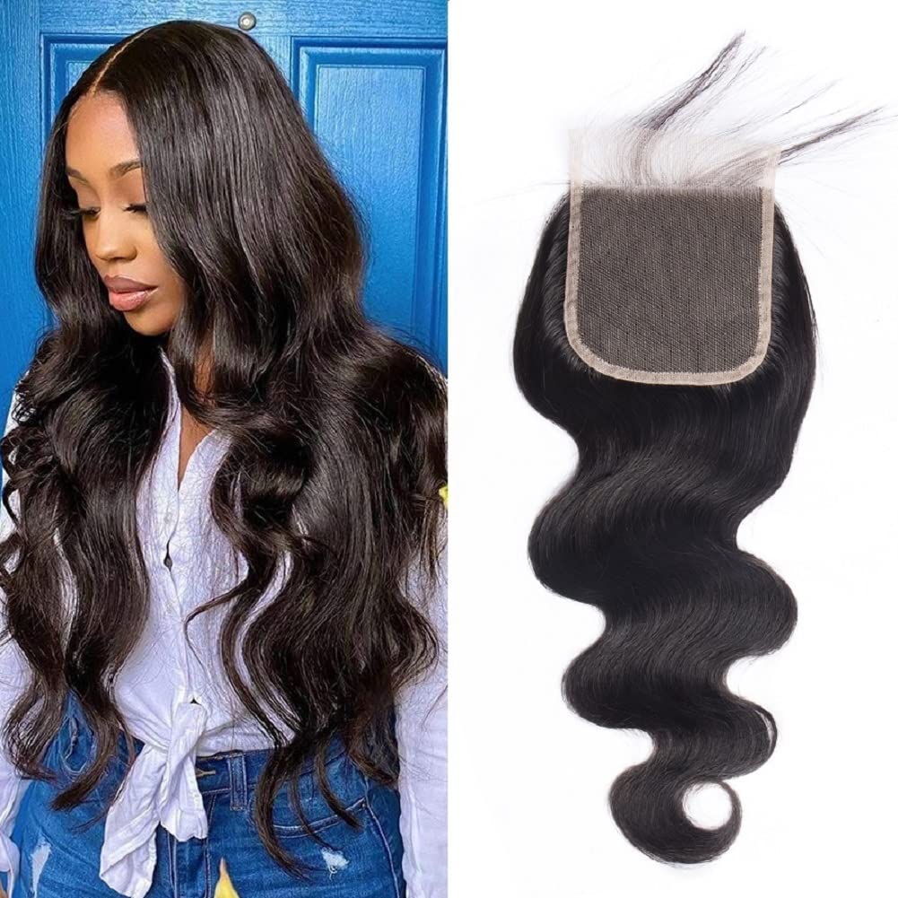 4x4 Body Wave Closure Human Hair 20 Inch HD Lace Closure 10A Brazilian Body Wave Virgin Hair Transparent Lace Closure Pre Plucked with Baby Hair Free Part