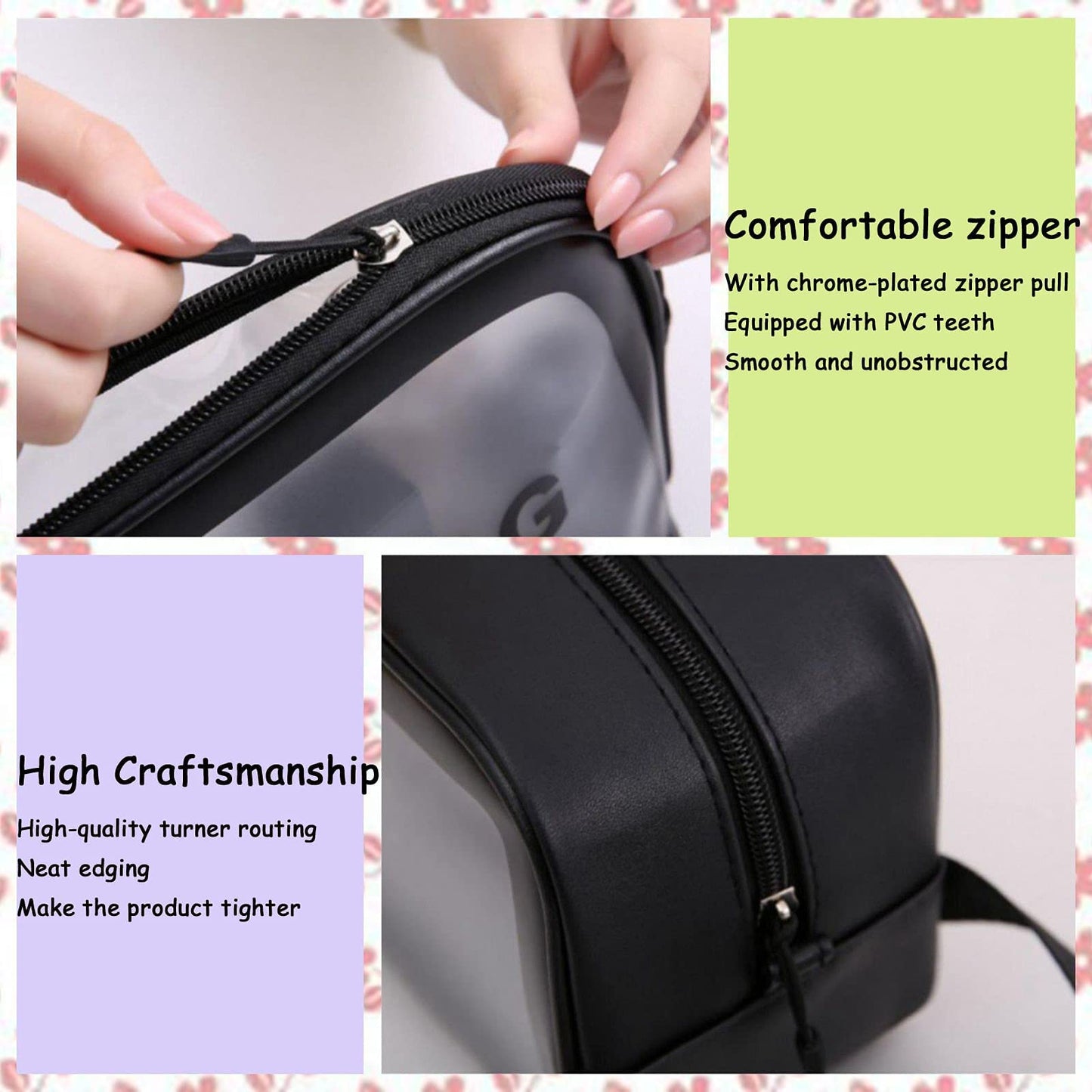 Travel Toiletry Bag for Women Men, Translucent Waterproof Travel Makeup Cosmetic Pouch Traveling Organizer for Toiletries, Cosmetic, Accessories CynynYxy (A-Black)