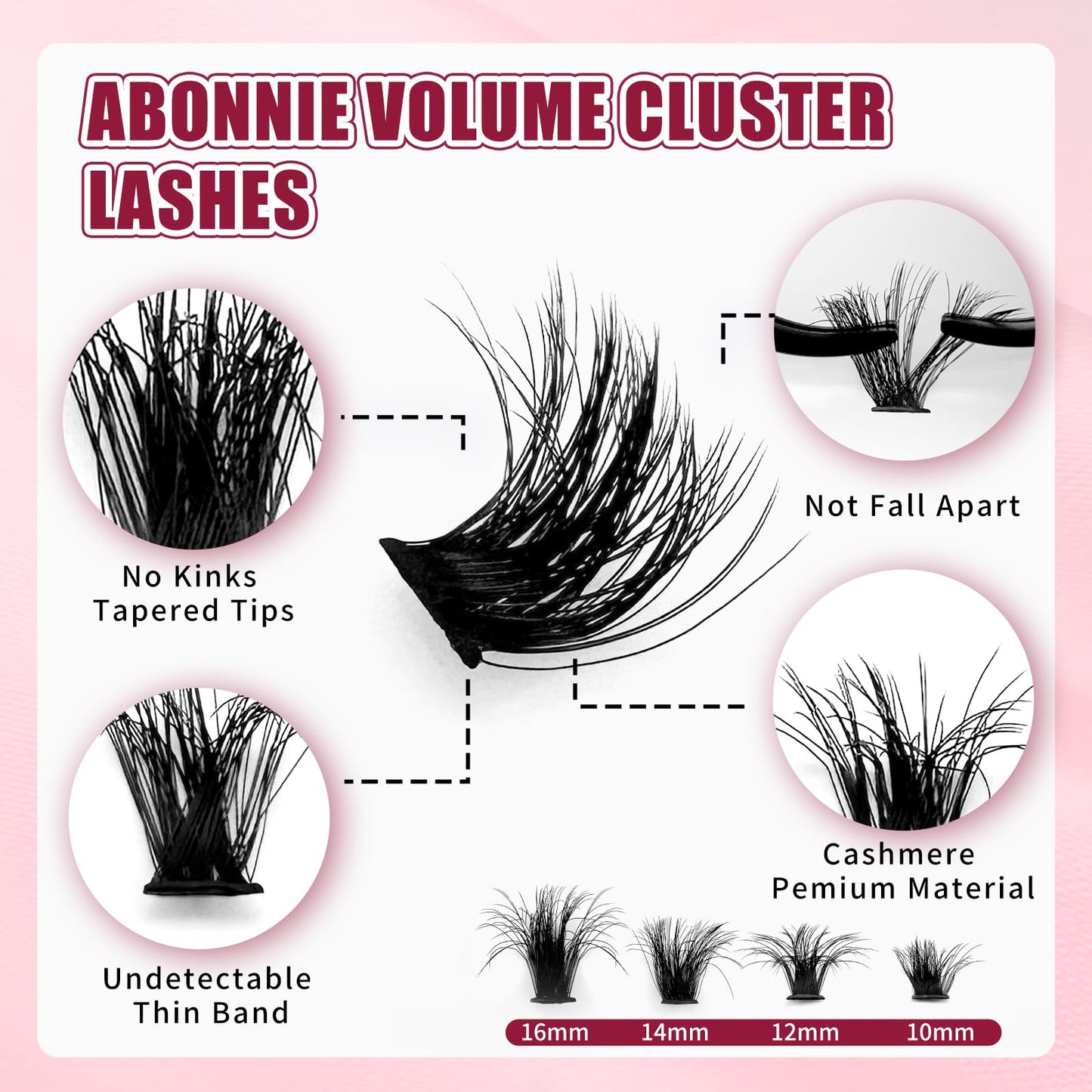 ABONNIE DIY Lash Extension Kit,Cluster lash Extensions Kit, 10-16mm Mix Wispy Lash Clusters, 100D D Curl Lash Clusters Kit with Bond and Seal and Tweezer and Remover,at Home Lash Extensions Kit