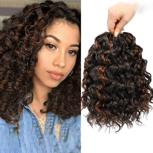 Gogo Curl Crochet Hair 8 Inch Short Curly Crochet Hair for Black Women Beach Curl Water Wave Curly Crochet Braids Hair, Deep Wave Synthetic Braiding Hair Extensions(8 inch P4/30)