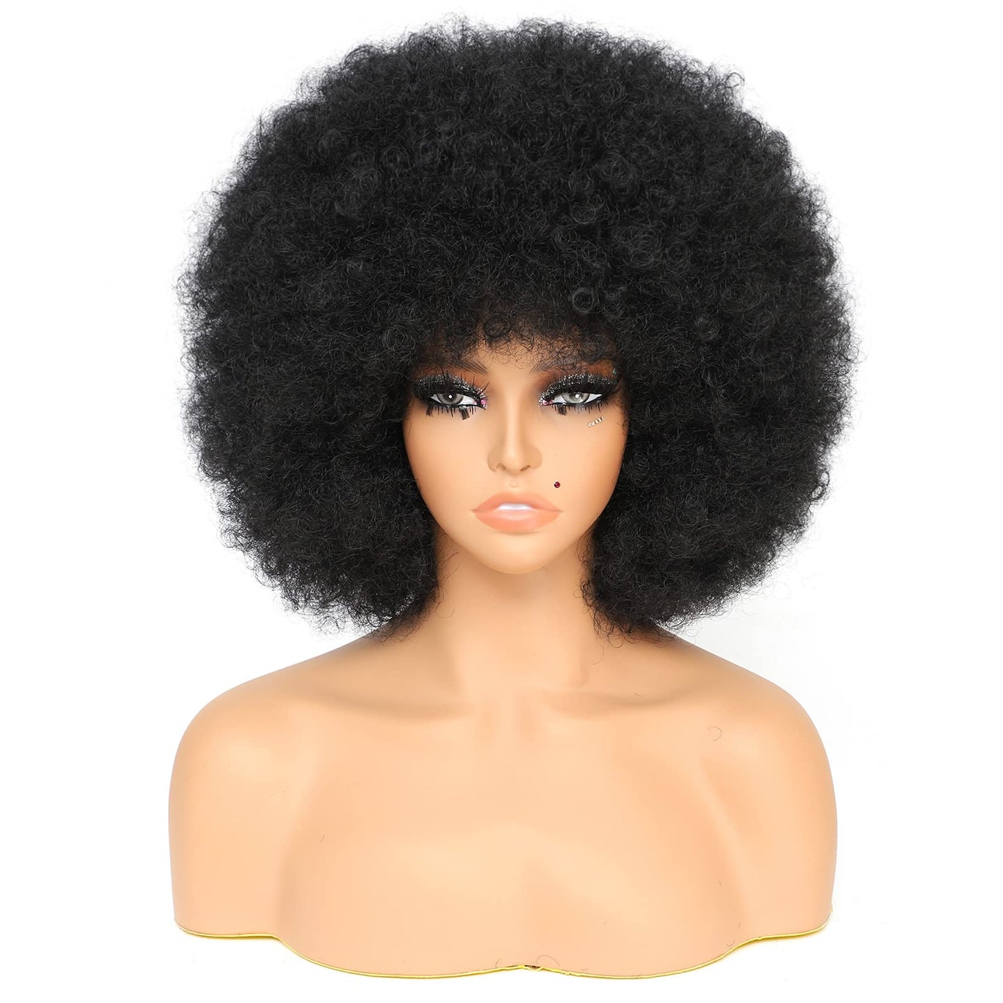 DZfirst Afro Wigs for Black Women 10 inch Afro Curly Wig 70s Large Bouncy and Soft Afro Puff Wigs Natural Looking Full Wigs for Party Cosplay Afro Wig (Mixed Brown)