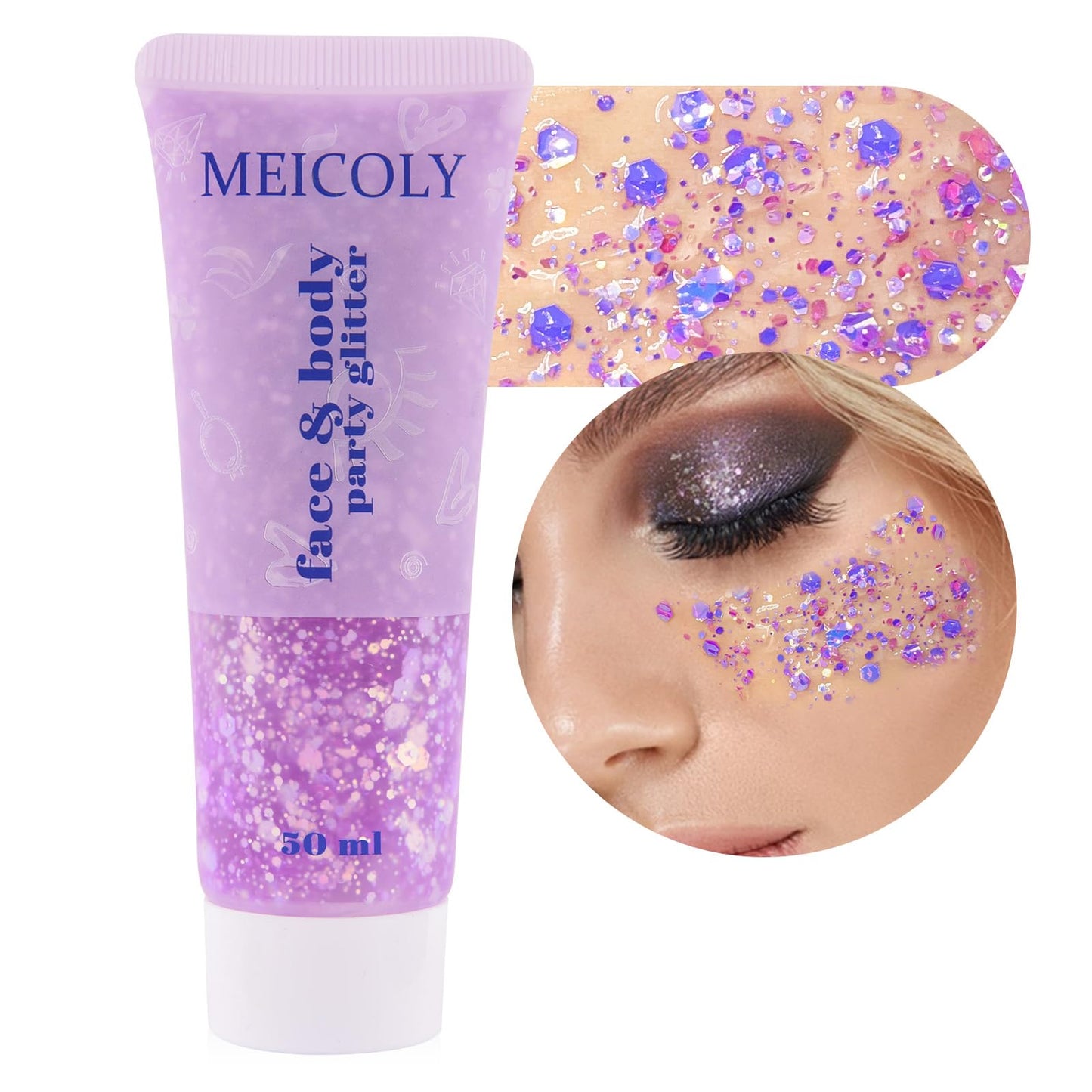 MEICOLY Chameleon Light Purple Body Glitter,Chunky Face Glitter Paint,Color Changing Mermaid Face Glitter Gel,Holographic Glitter Sequin for Face Body Hair,Festival Party Cheer Glitter Makeup,50ml