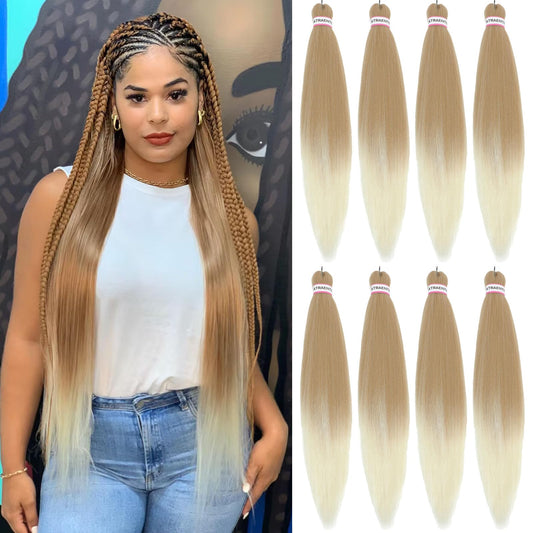 Ombre Braidng Hair 26 Inch 8 Packs Prestretched Braiding Hair, Pre Stretched Hair For Braiding, Yaki Texture Synthetic Hair For Knotless Box Braids Itch Free Hot Water Setting