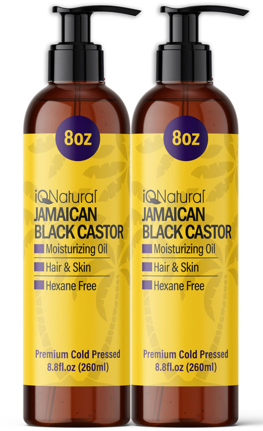 IQ Natural Jamaican Black Castor Oil - Organic Hair & Scalp Growth Treatment, Extra Dark, Rich in Vitamin E, 8oz Twin Pack for Dry Scalp, Beard & Edge Growth