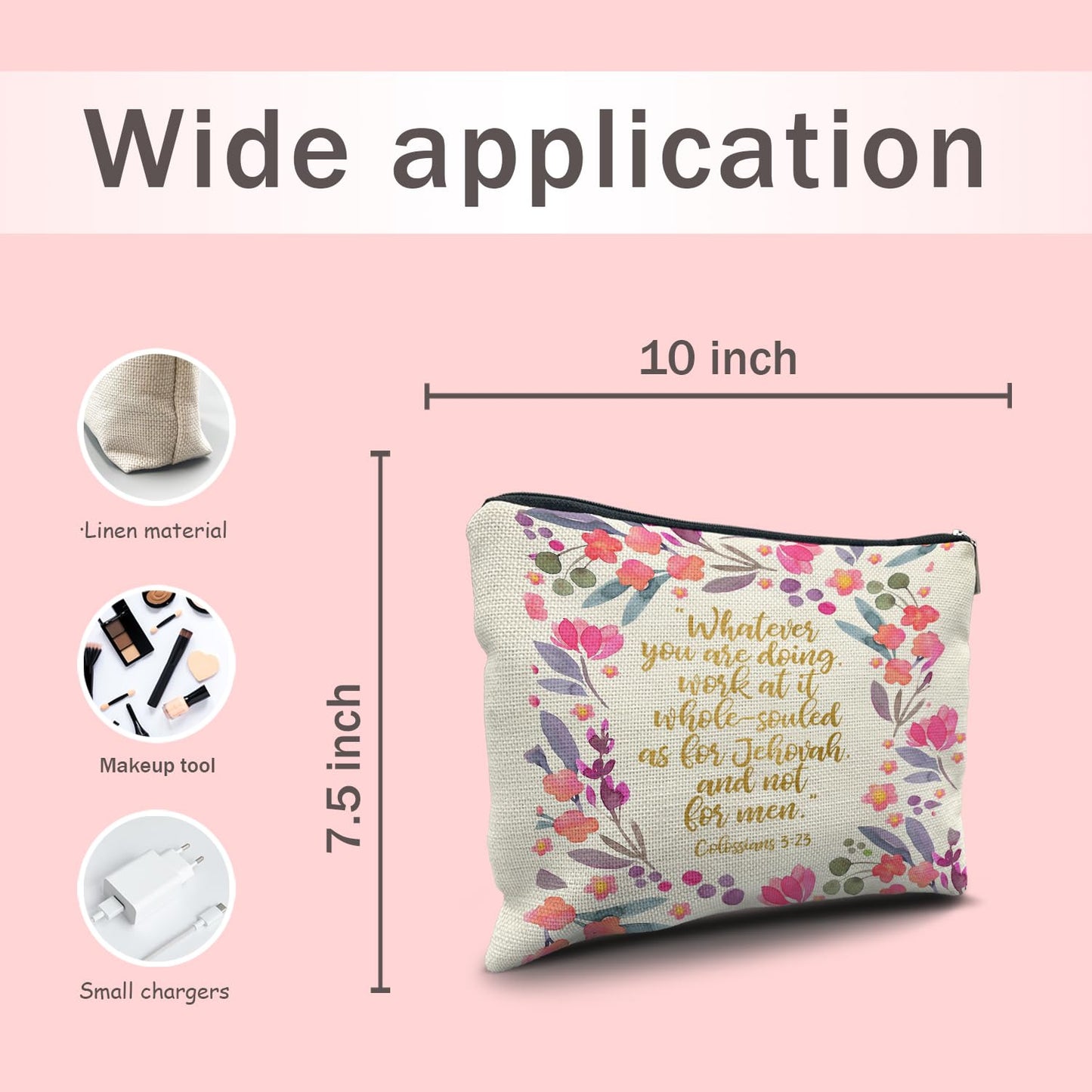 Nogrit Christian Inspirational Makeup Bag Cosmetic Bags for Women, Floral Makeup Bag, Christian Gifts for Women Faith, Religious Bible Verse Small Makeup Cosmetic Bag for Purse, Colossians 3:23