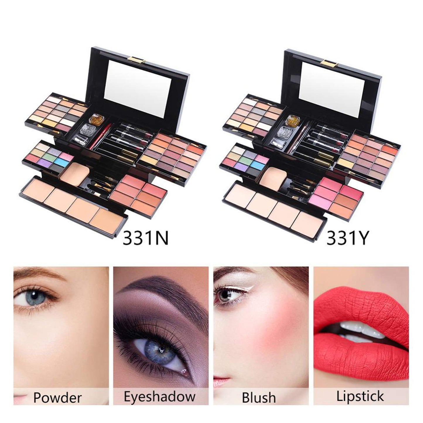 FantasyDay 54 Colors All in one Makeup Gift Set Holiday Birthday Beauty Cosmetic Essential Starter Bundle Include 39 Eyeshadow Palette, 6 Blush, 6 Sponge Stick, 4 Compact Powder, 3 Lipstick, Eyeliner