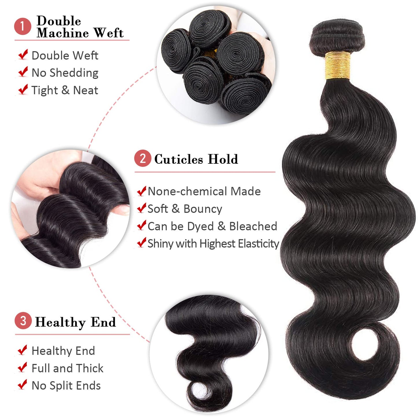 Body Wave Bundles Brazilian Human Hair Bundles for Women 100% Virgin Hair Natural Color Body Wave Bundles Hair Extensions 14 16 18 Inch