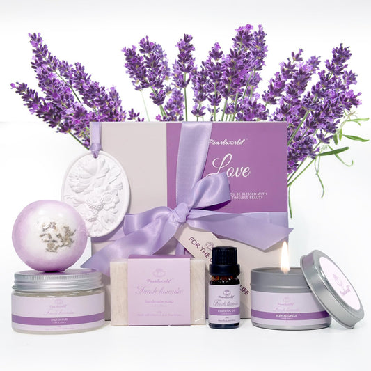 Lavender Spa Gift Set For Women, Bath Sets For Women Gift, Spa Kit For Women, Self Care And Valentines Day Gifts For Women, 7 Piece Home Spa Set