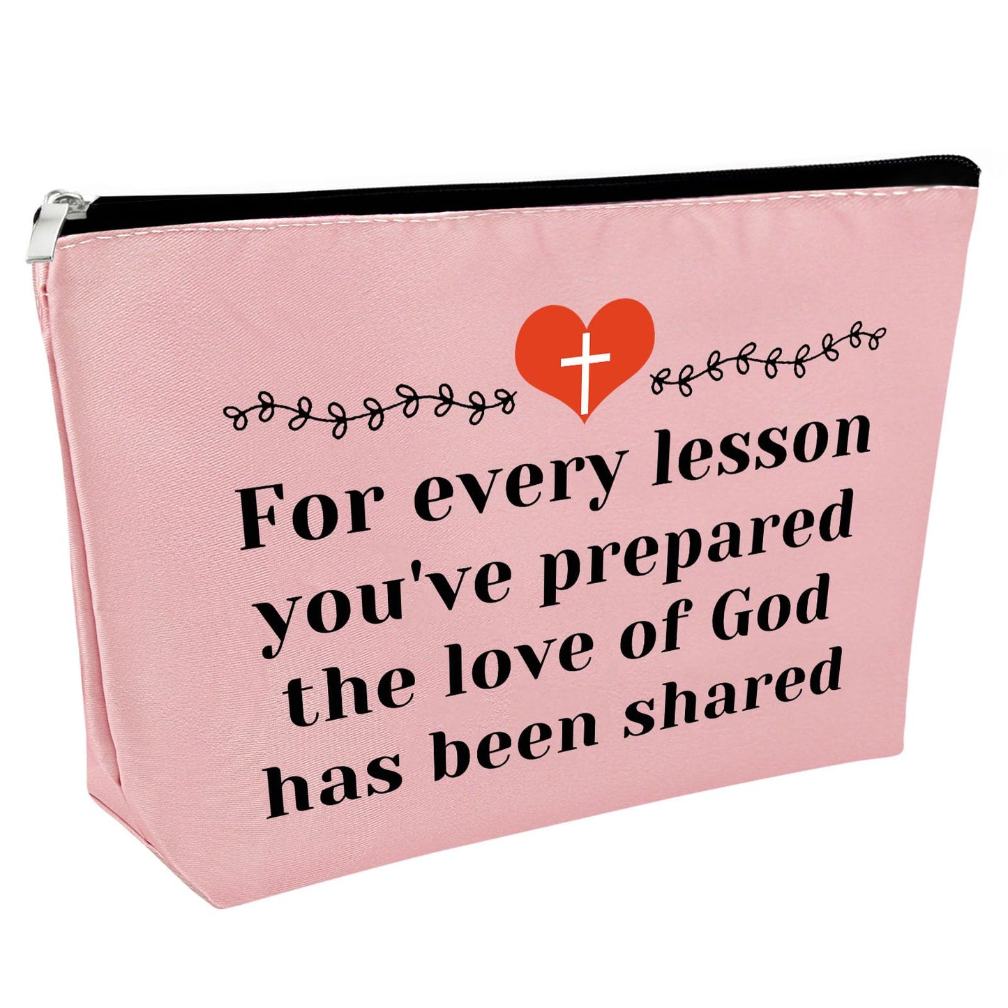 Sunday School Teacher Gift Makeup Bag Religious Gift for Women Teacher Appreciation Gift Cosmetic Bag Christian Gift for Her Funny Birthday Gift Thanksgiving Graduation Gift Travel Pouch（Pink）