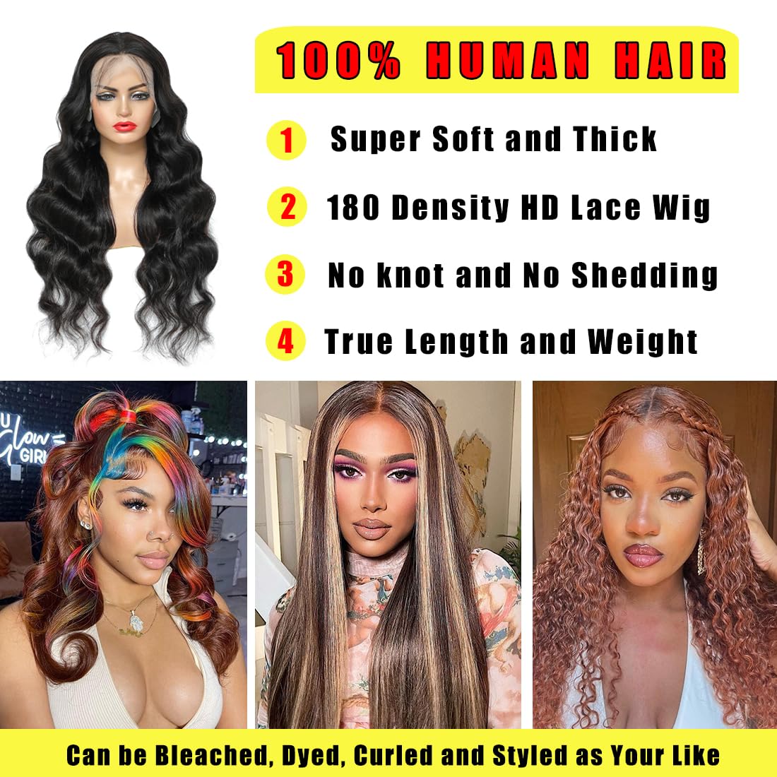 UYGLJK Body Wave Lace Front Wigs Human Hair Pre Plucked 180 Density 18 Inch 13x4 HD Transparent Frontal Glueless Wigs Human Hair with Baby Hair Natural Hairline Human Hair Wigs for Black Women