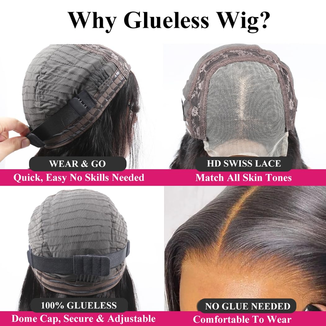 Odir Wear and Go Glueless Wigs Human Hair Pre Plucked Pre Cut 4x4 Lace Closure Wigs 20 Inch Human Hair 180% Density Brazilian Straight Hair HD Lace Front Wigs for Black Women Glueless Wigs