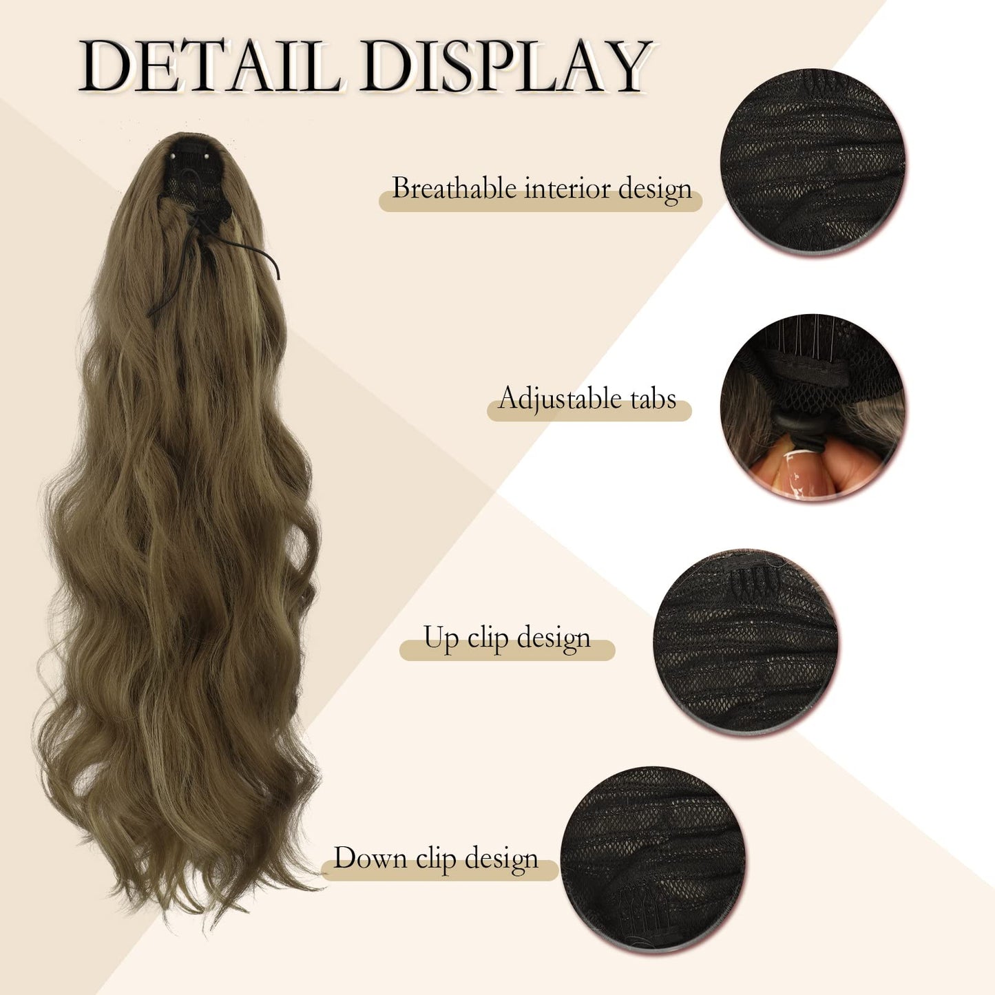 26 Inch Hair Extensions Ponytail Heat Resistant Synthetic Clip in Ponytail Hair Extensions Wavy Wrap Around Drawstring Hairpiece for Women Long Ponytail Extensions (Blonde Mix Brown)