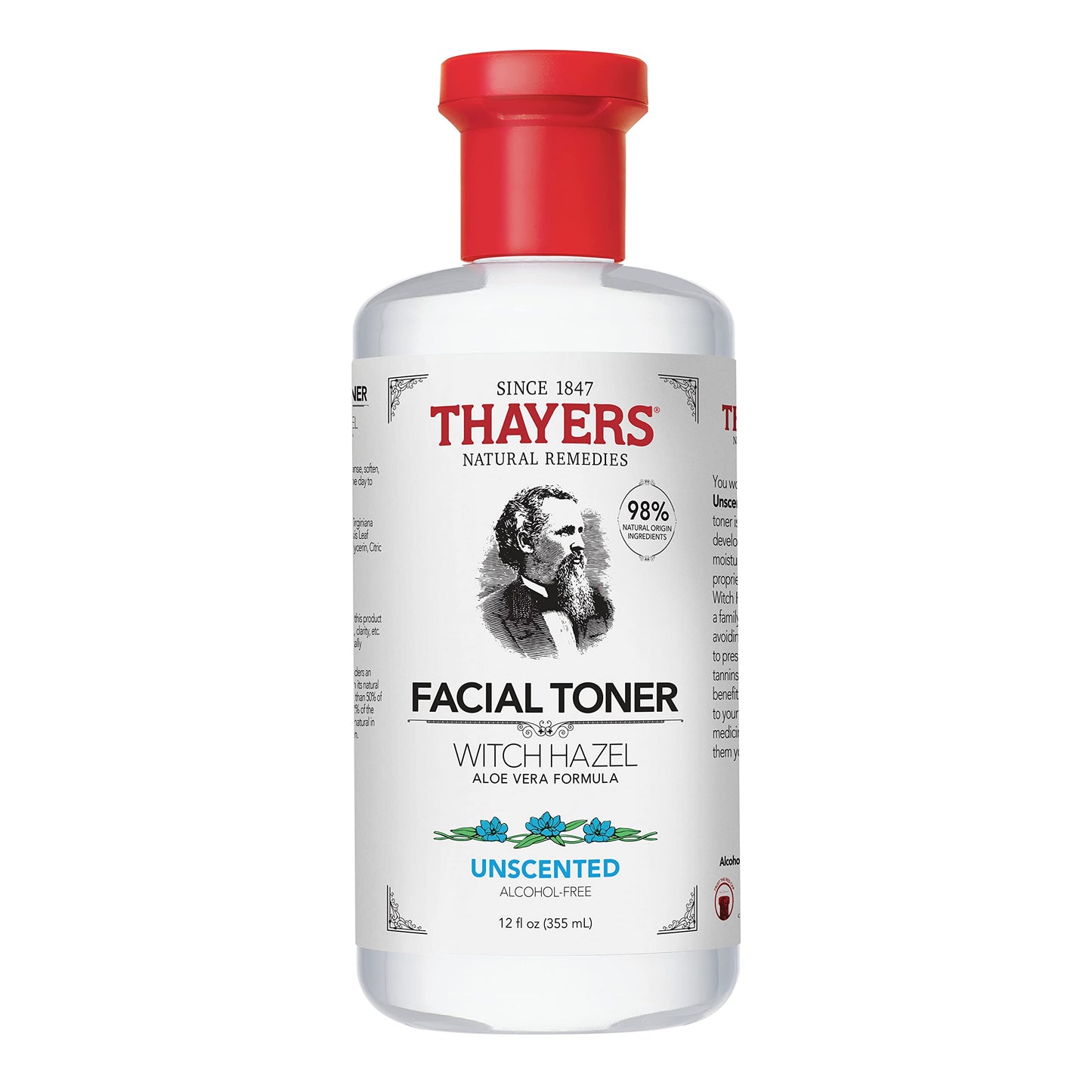 THAYERS Alcohol-Free, Hydrating, Unscented Witch Hazel Facial Toner with Aloe Vera Formula, Vegan, Dermatologist Tested and Recommended, 12 Oz