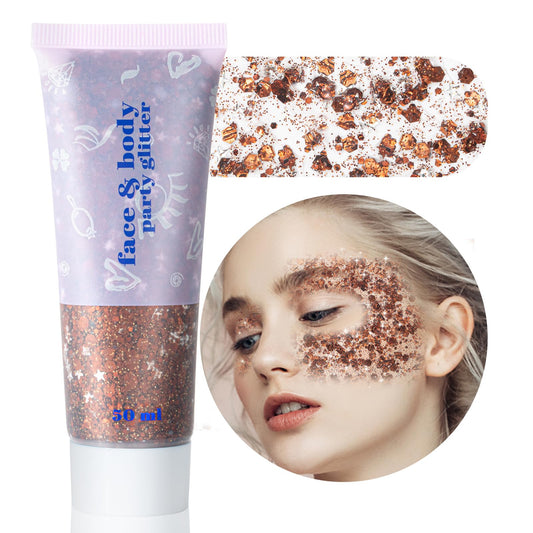 MEICOLY Brown Body Glitter,Deer Body Glitter Maroon Face Glitter Gel,Mermaid Sequins Glitter Face Paint,Chunky Glitter for Face Body Eye Lip Hair,Sparkling Gel Glitter Makeup for Women and Kids,50ml