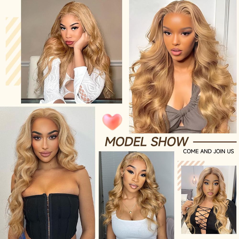 PLAASET Honey Blonde Lace Front Wig Human Hair Pre Plucked 200% Density Body Wave Honey Blonde HD Lace Front Wigs Human Hair 27# Colored Ash Blonde Wig Human Hair 13X4 HD Lace Frontal Wigs 20 Inch