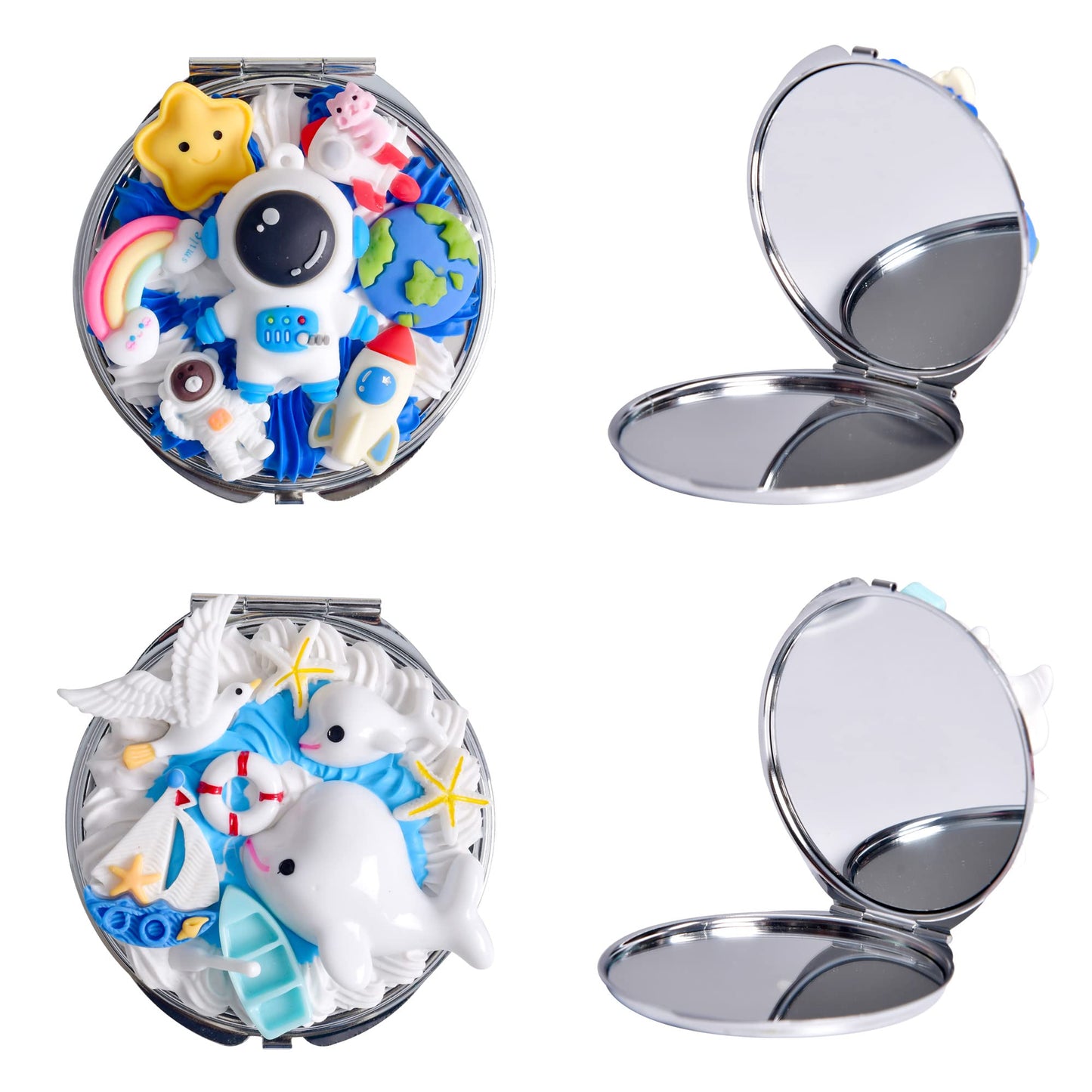 Aejvw Travel Makeup Mirror for Handbag and Pocket Compact Portable Folding Cute Handheld Mirror 2-Sided Small Purse Mirror 2.67 inch,Set of 2,Blue